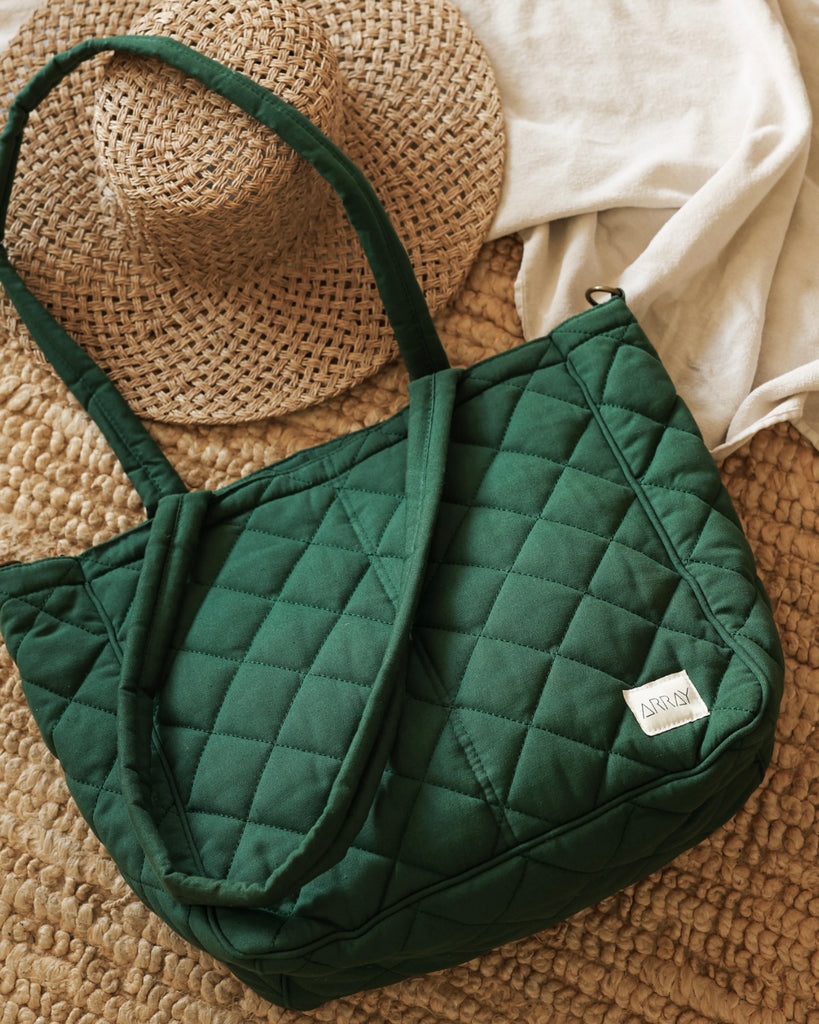 Quilted Everyday Pocket Tote bag with six internal pockets, in a versatile and casual style. Organise the chaos of everyday life. From baby bag, to work bag it is an everyday essential.