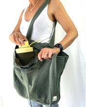 Load image into Gallery viewer, Large Zip Top Pocket Tote - FOREST
