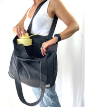 Load image into Gallery viewer, Large Zip Top Pocket Tote - WASHED BLACK
