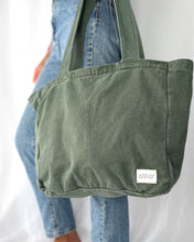 Load image into Gallery viewer, Large Zip Top Pocket Tote - FOREST
